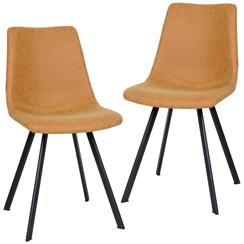 Markley Ergonomic Mid-back Leather Upholstered Foam Padded Dining Chair with Metal Legs and Floor-Protecting Caps - Light Brown
