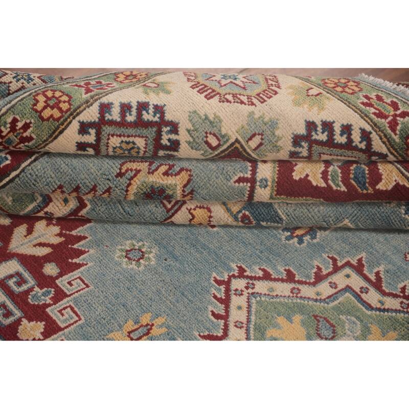 Light Blue Traditional Kazak Area Rug Hand-Knotted Wool Carpet - 6'10" x 10'0"