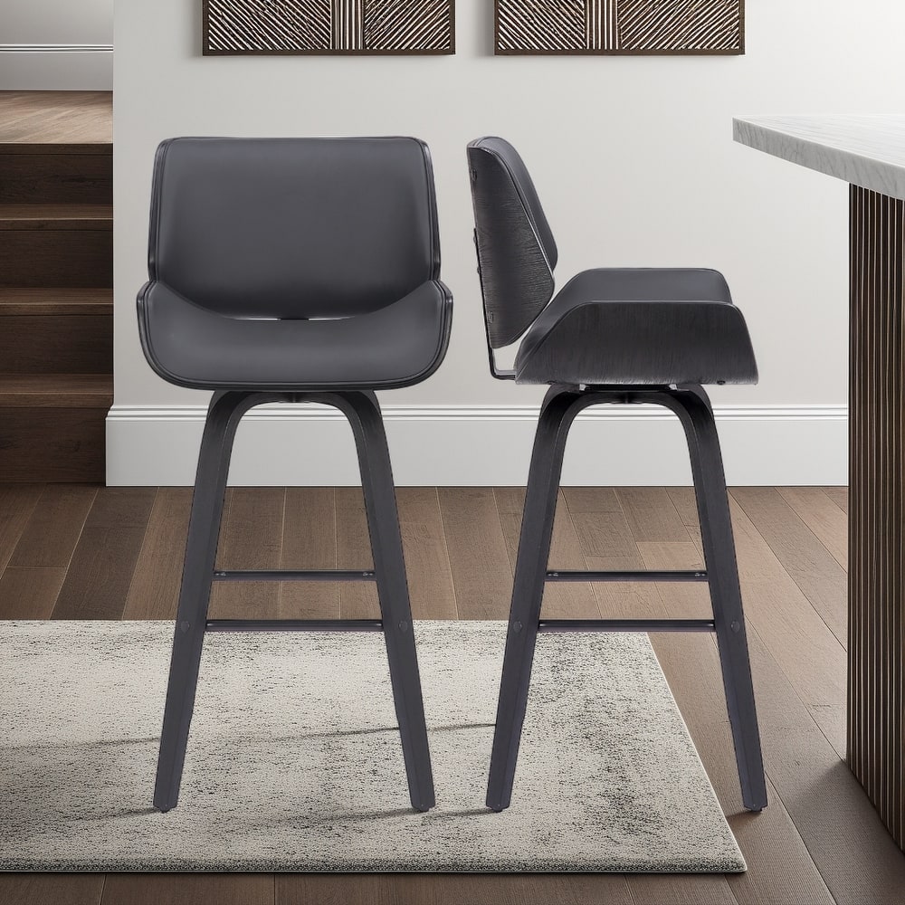 Tyler Mid-Century Swivel Bar Stool, Upholstered Counter Height Chair with Bentwood Legs