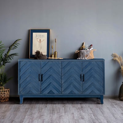 Vintage Lacquered 4-Door Accent Cabinet - Timeless Storage for Living Room
