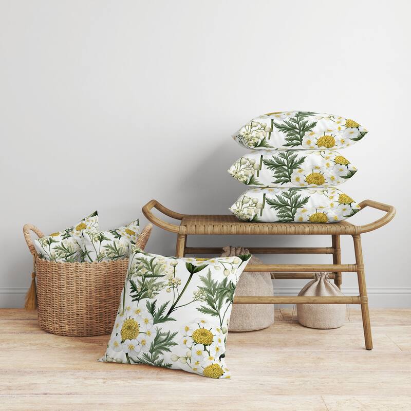 Millefolium Harmony Faux Suede Reversible Throw Pillow White and Green