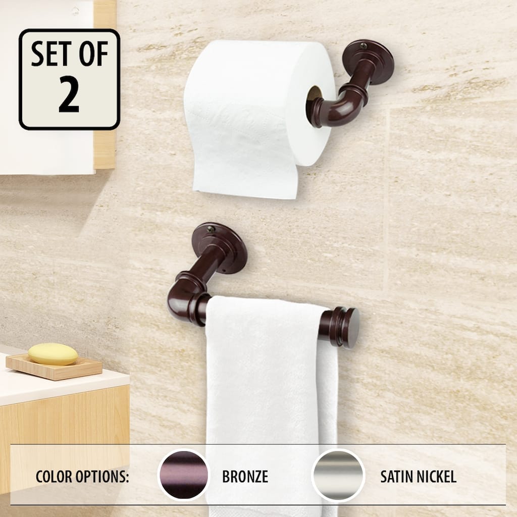 InStyleDesign Industrial Pipe Design Single Toilet Paper/ Towel Holder - Set of 2