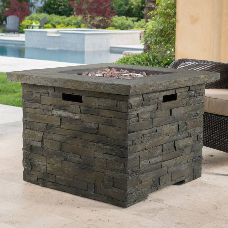 33 in. W x 33 in. D x 24.5 in. H Square Propane Burning Outdoor Fire Pit in Gray