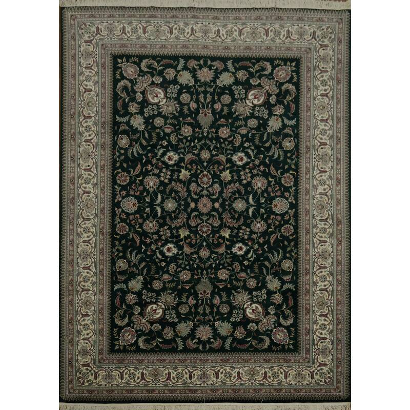 Hand Knotted Oriental 100% Wool Carpet Traditional Traditional Green Kashan Area Rug - 13' 7'' X 9' 8''