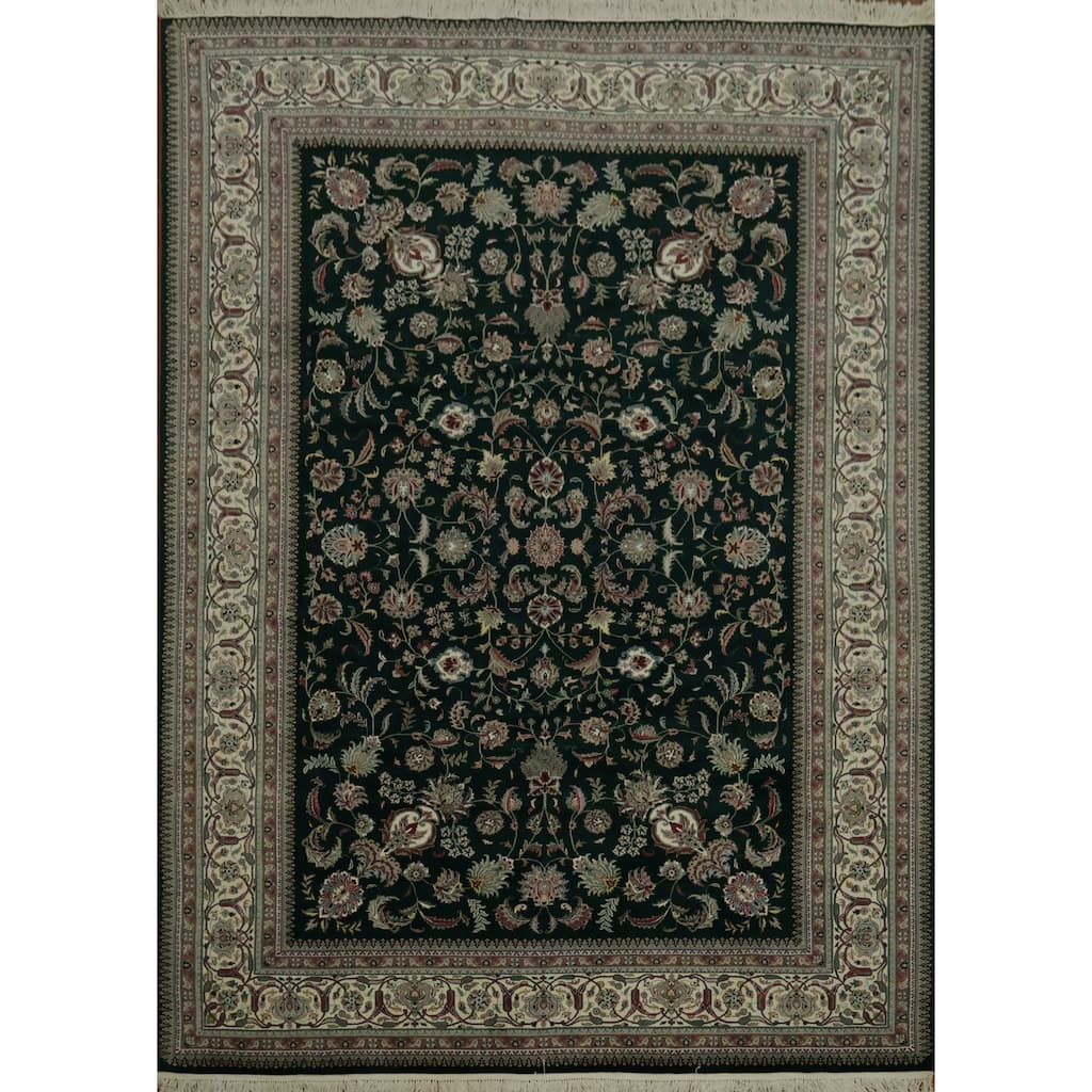 Hand Knotted Oriental 100% Wool Carpet Traditional Traditional Green Kashan Area Rug - 13' 7'' X 9' 8''