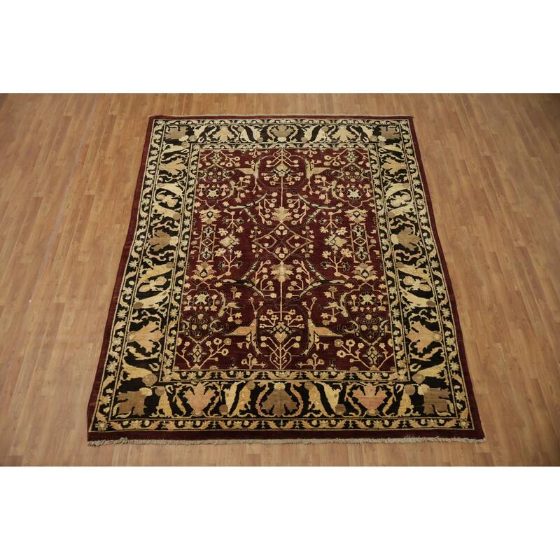 Hand Knotted Oriental 100% Wool Carpet Traditional All-Over Red Ziegler Area Rug - 9' 7'' X 7' 10''