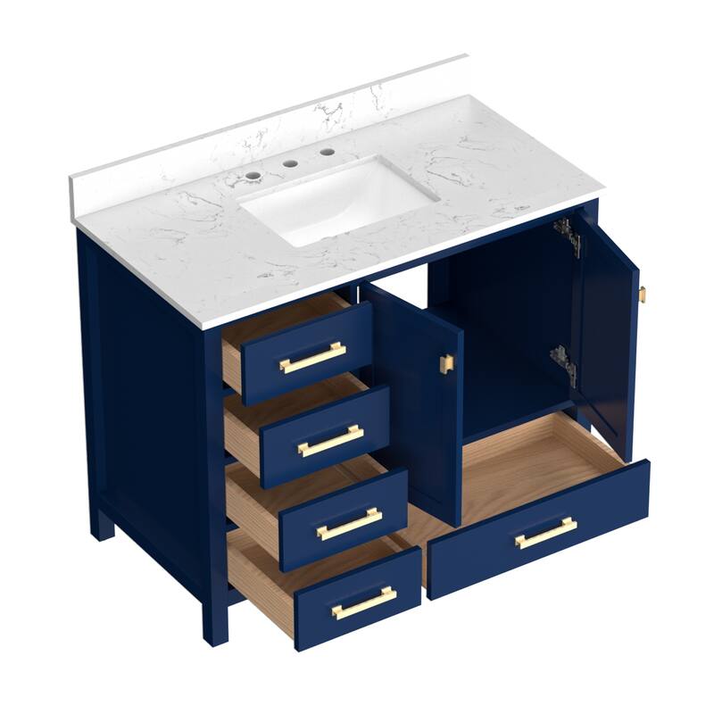 StarrySky 42 inch Undermount Single Sink Bathroom Vanity with Engineered Carrara Marble Top - 42 inch