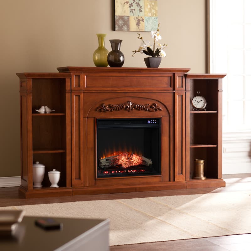 SEI Furniture Gogisgi 72-inch Electric Fireplace with Shelves - Mirrored Reflector Firebox