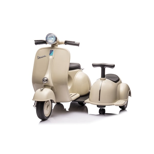 Kids Vespa Ride-On Scooter with Sidecar, Bright Headlights, Key