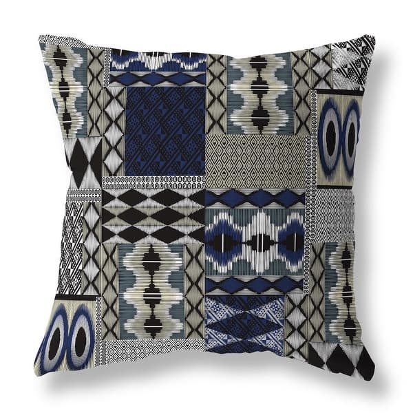 slide 2 of 5, Grey And Blue Patched Perfection Indoor/Outdoor Throw Pillow Zipper