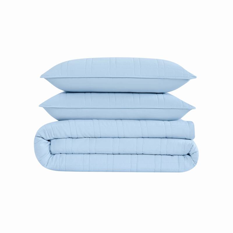 Cannon Heritage Solid 3 Piece Quilt Set - Breezy Blue - Full - Queen