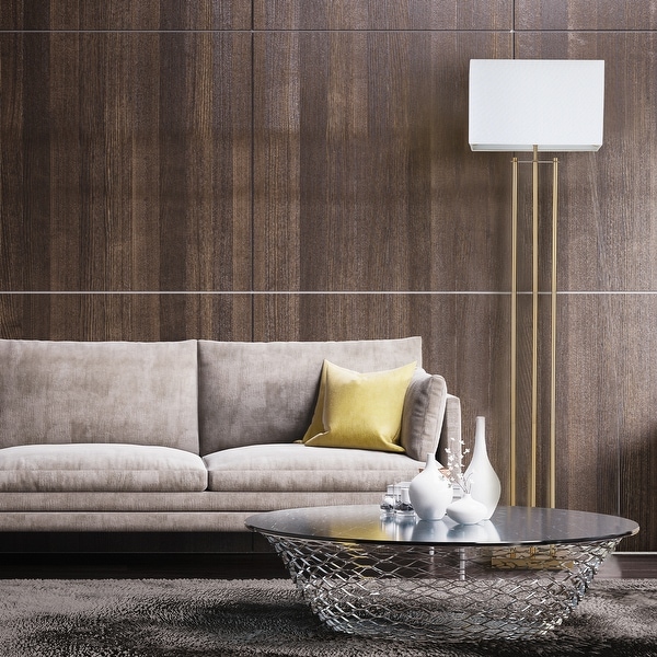 Novogratz x Globe SoHo 62" Matte Brass Floor Lamp with White Linen Shade. Opens flyout.