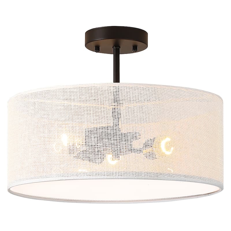 Bayou 3-Light Drum Semi-Flush Mount With Black Canopy - 16''W
