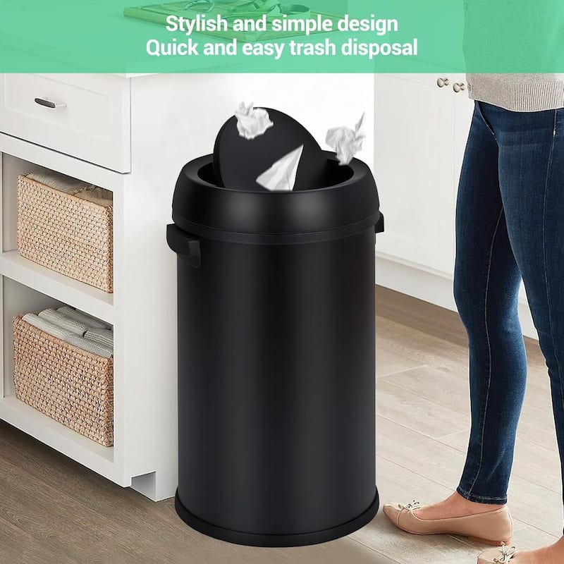 17 Gallon Stainless Steel Swing Top Trash Can, Heavy Duty Round