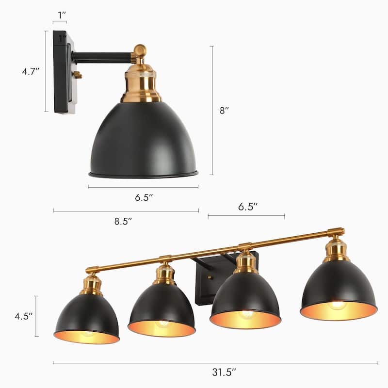2/3/4 Light Modern Black Brass Bathroom Vanity Lights Metal Linear Wall Sconces for Powder Room