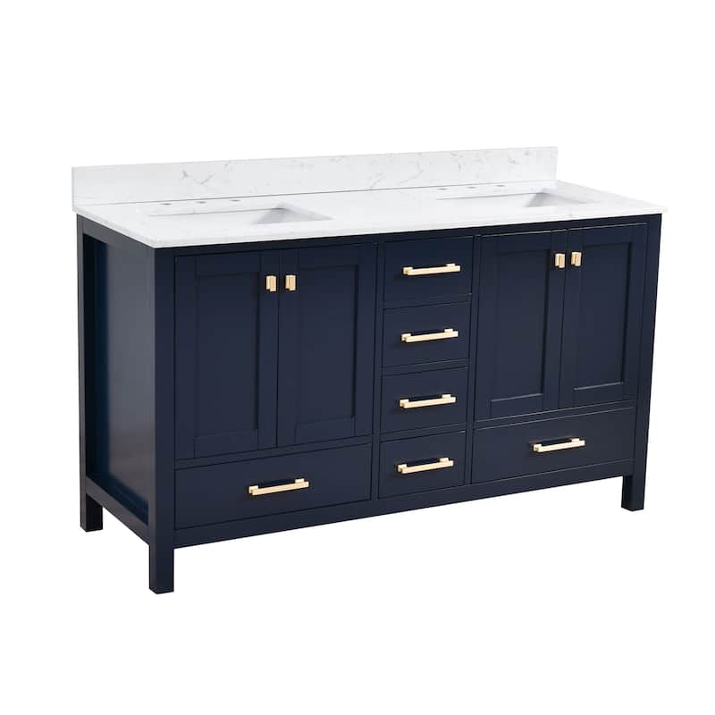 StarrySky 60 inch Undermount Double Sink Bathroom Vanity with Engineered Carrara Marble Top