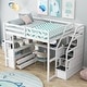 preview thumbnail 3 of 6, White Loft Bed with Desk and Shelves, Two Built-in Drawers, Storage Staircase