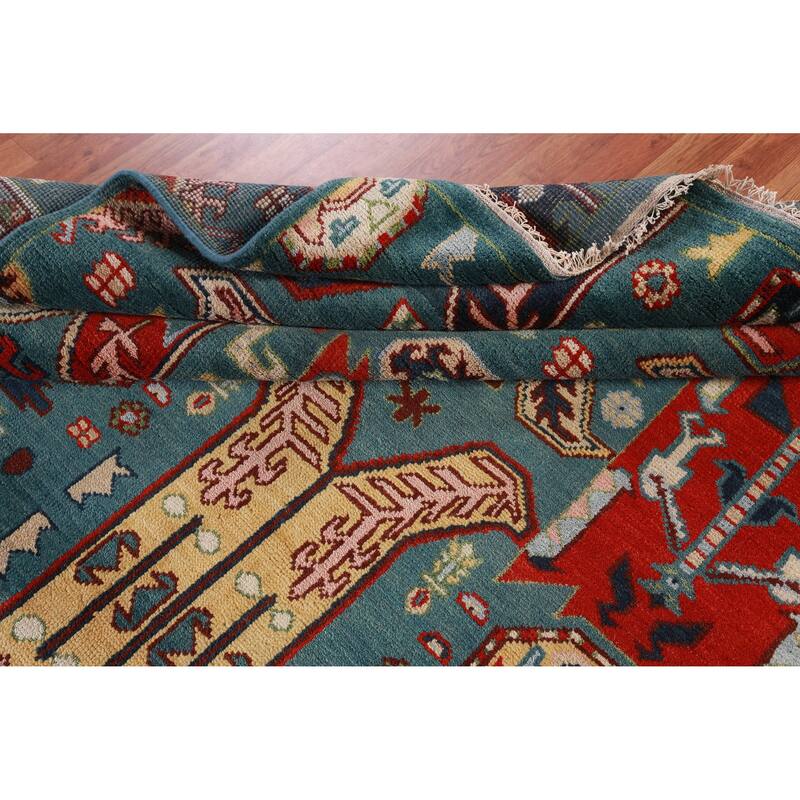 Hand Knotted Oriental 100% Wool Carpet Traditional All-Over Navy Blue & Blues Kazak Area Rug - 12' 1'' X 9' 1''