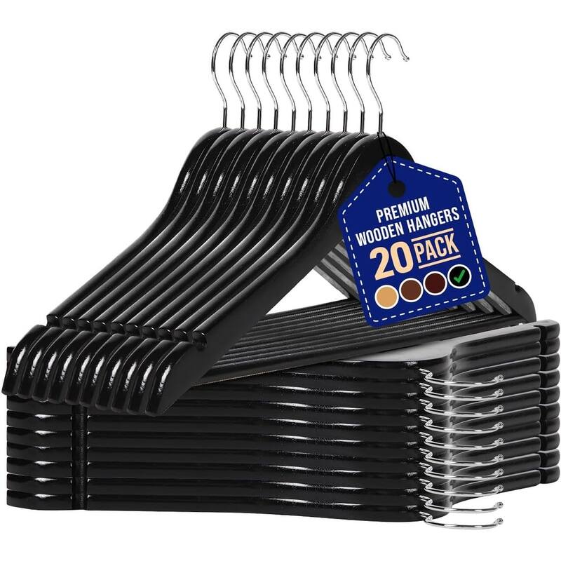 Black Wooden Hangers Heavy-Duty Suit & Dress Organizer - 20 Pieces