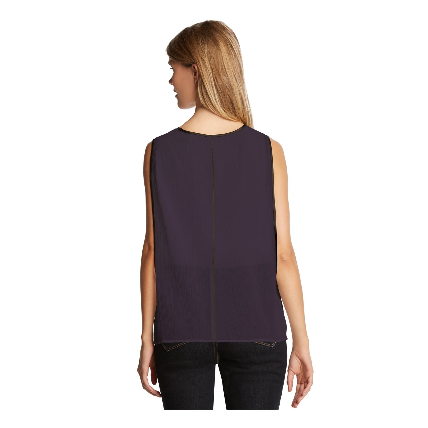 Shop Kiind Of Womens Purple Faux Leather Trim Sleeveless Scoop