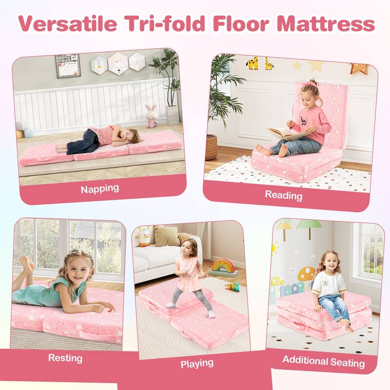 Gymax Foldable Floor Mattress for Kids Glow in the Dark Toddler Nap