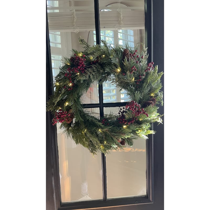Plymouth Wreath with Dual Color Lights - Battery Operated - 24"