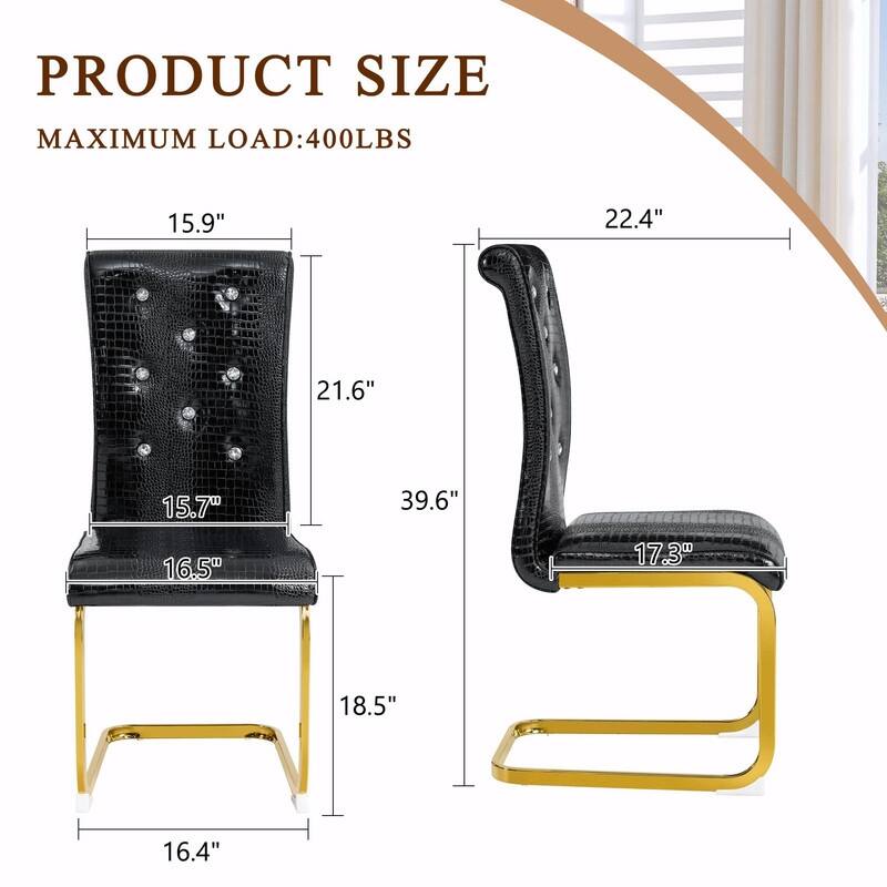 Set of 2 Retro Alligator Skin Upholstered Dining Chairs with Crystal Buckle Design & Faux Leather