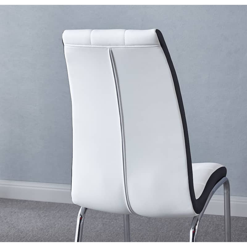 Set of 4 Modern Lattice Design Leatherette Dining Chair with Metal Legs