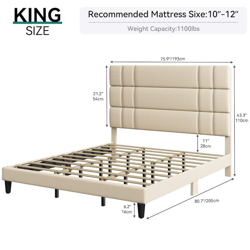 Moasis Queen/King Linen Upholstered Headboard Frame Platform Bed