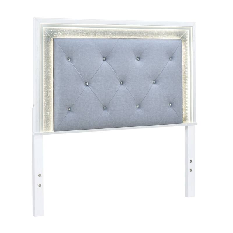 Reflections Pearl White Rhinestone Upholstered Panel Headboard with Lights - King, Queen, Full, Twin