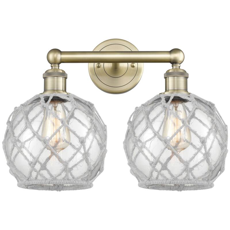 Innovations Lighting Endless Possibilities Edison - Farmhouse Rope - 2 Light 17" Bath Vanity Light - Antique Brass/Clear Glass with White Rope