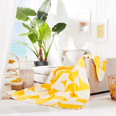 IBENA Lemon Yellow Retro Throw Blanket 'Kahulu'