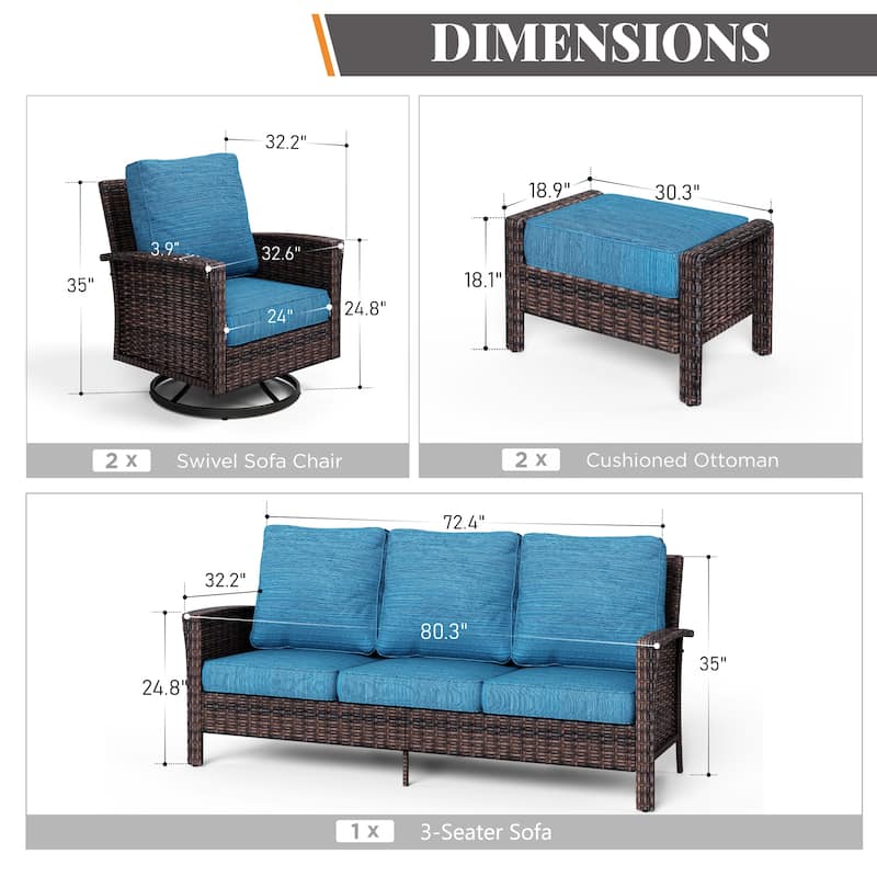 MAISON ARTS Extra-Large Patio Wicker Sofa Conversation Set with Coffee Table, Oversize Seat with 5.5'' Thick Padded Cushion