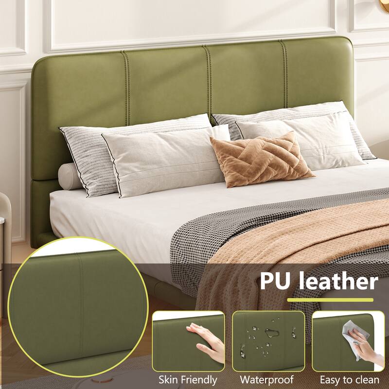Modern PU Leather Floating Platform Bed with LED Lights, No Boxing Spring Needed