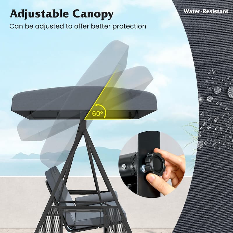 Costway 3-Seat Patio Swing Chair with Adjustable Canopy Thickened - See Details