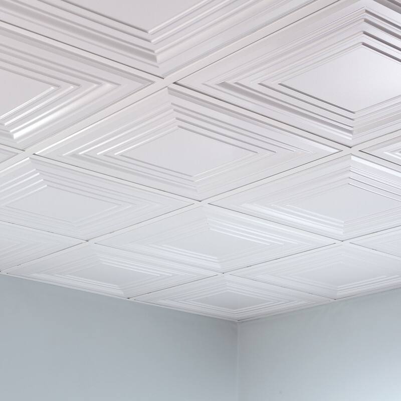 FASÄDE Traditional Style 3 Decorative Vinyl 2ft x 2ft Lay in Ceiling Panel in Gloss White (5 Pack)