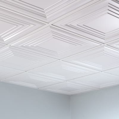FASÄDE Traditional Style 3 Decorative Vinyl 2ft x 2ft Lay in Ceiling Panel in Matte White (5 Pack)