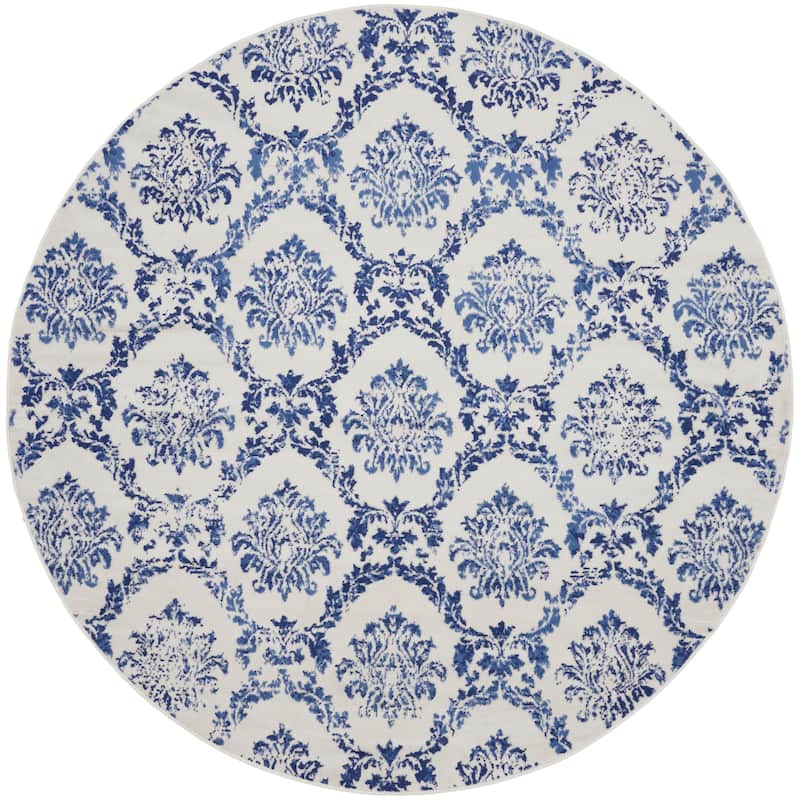 Nourison Whimsicle Boho French Country Floral Blue Ivory Area Rug
