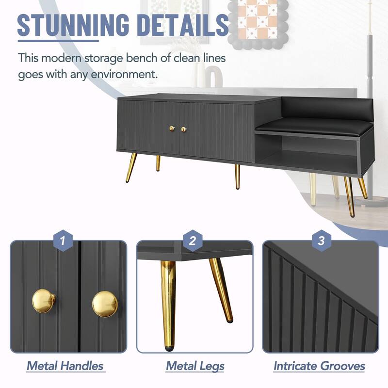 Modern Shoe Storage Bench with Hidden Compartment and Upholstered Cushion