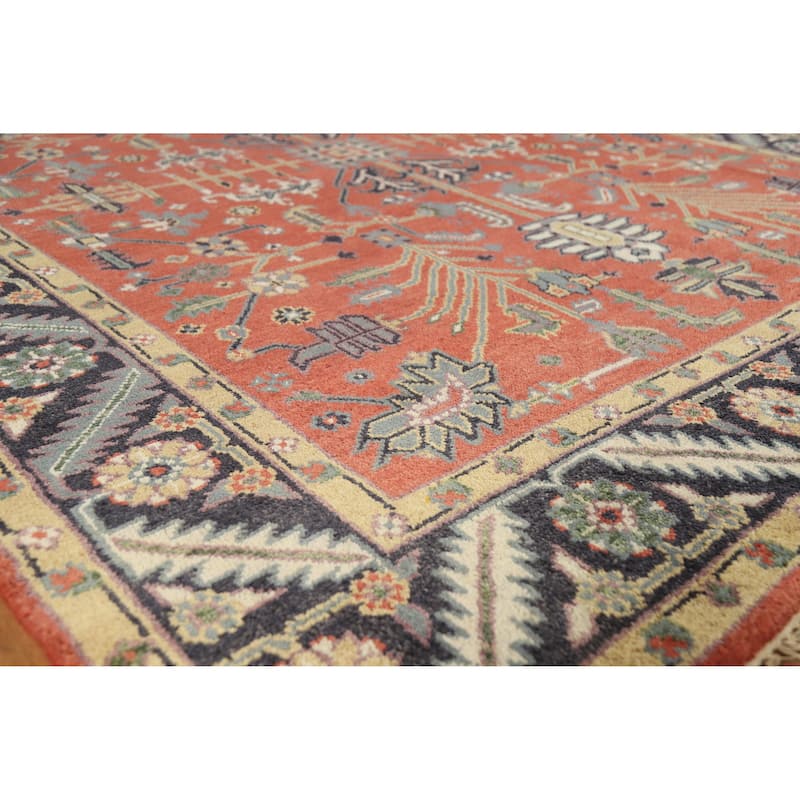 Traditional Heriz Serapi Indian Area Rug Handmade Floral Wool Carpet - 7'10" x 9'8" - 7'10" x 9'8" - Orange