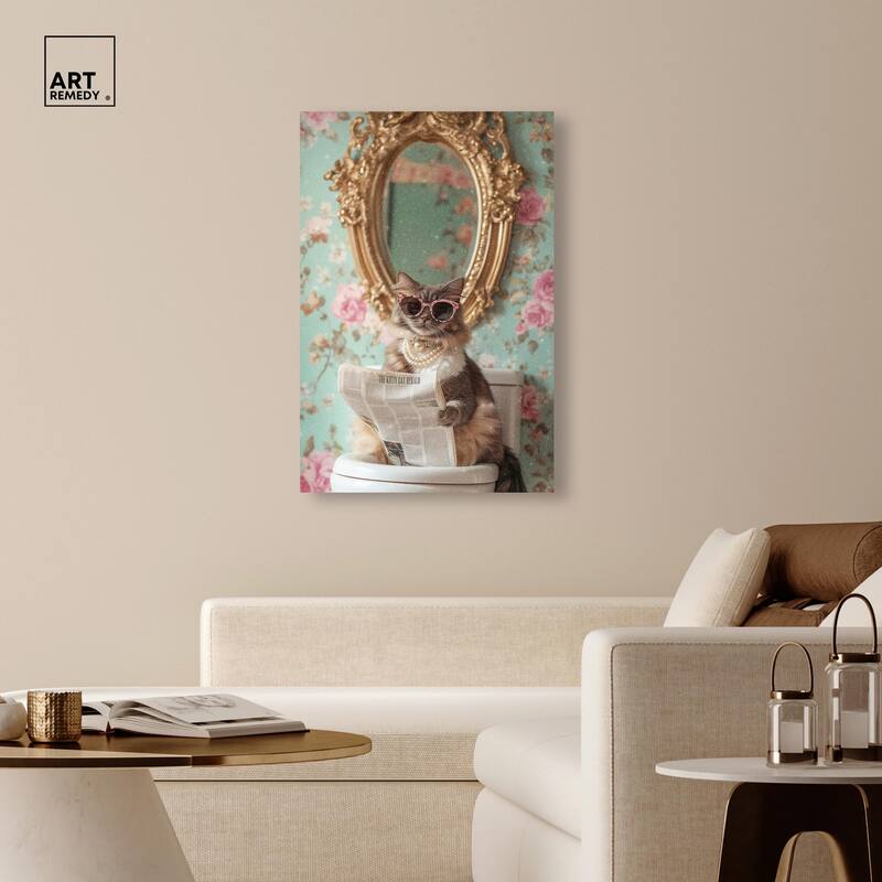 Ornate Kitty Toilet Time Canvas by Art Remedy, Gallery Wrapped