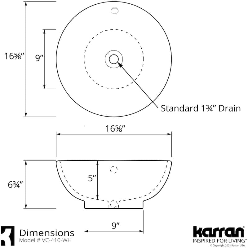 Karran USA VC-410 Valera 16-5/8" Circular Vitreous China Vessel