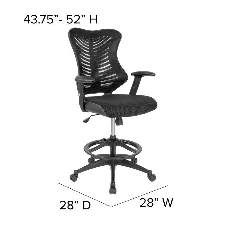 High Back Mesh Drafting Chair with LeatherSoft Sides and Adjustable Arms