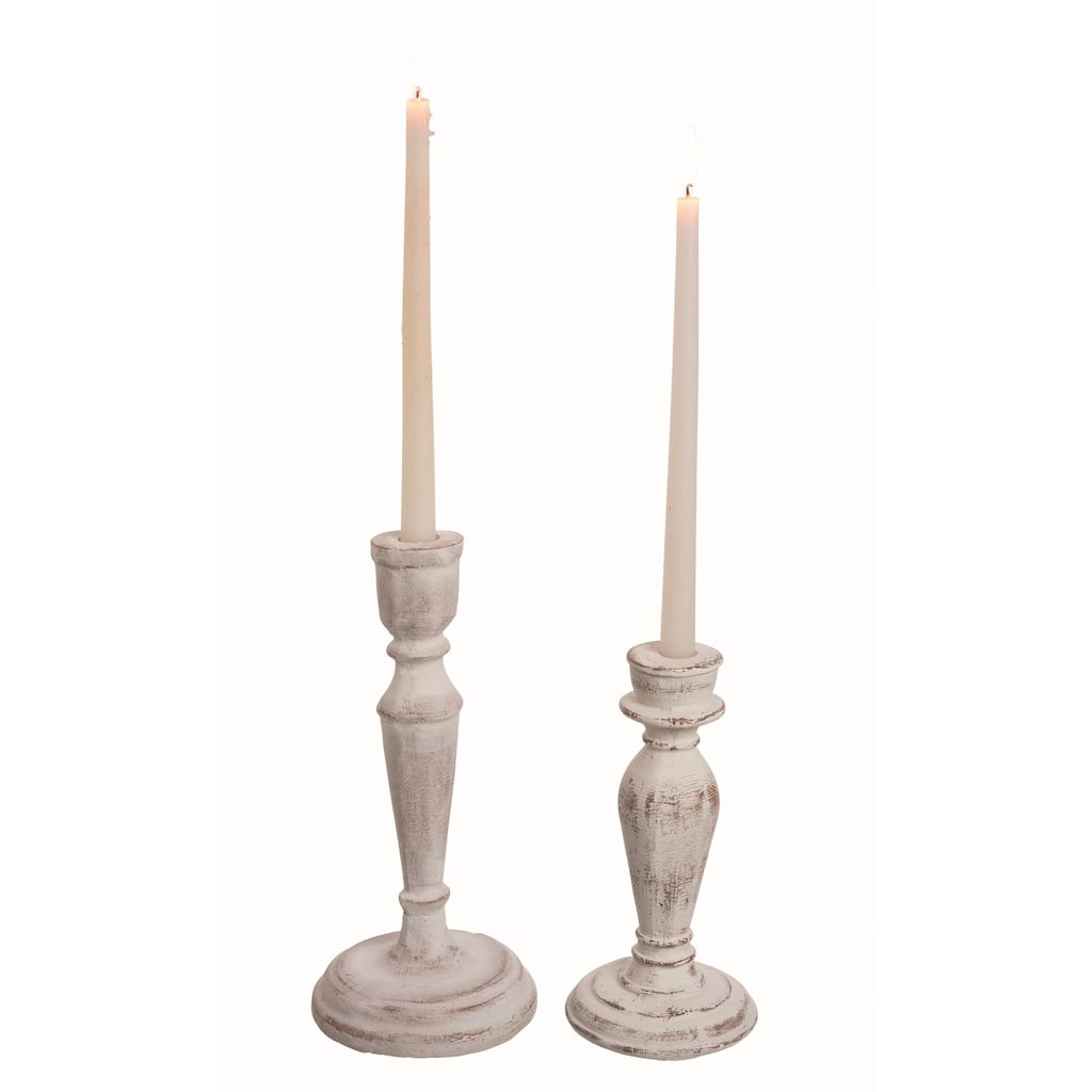 Transpac Cement 12.5 in. Off-White Harvest Washed Taper Candle Holder Set of 2