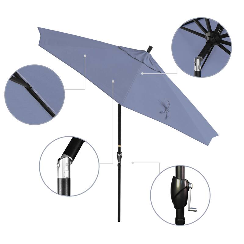 California Umbrella 9-foot Round Crank Lift, Push ButtonTilt, Black Frame Finish, Aluminum Patio Umbrella with Sunbrella Fabric