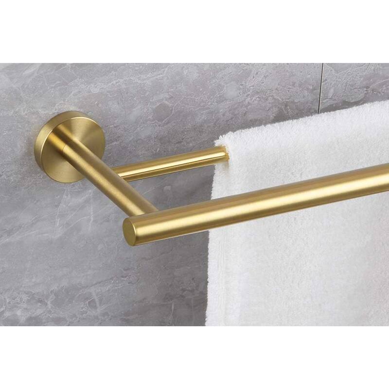 23.6” Stainless Steel Gold Towel Holder with Double Bar for Bathroom Kitchen Laundry Room Use - 23.6”L x 5”W