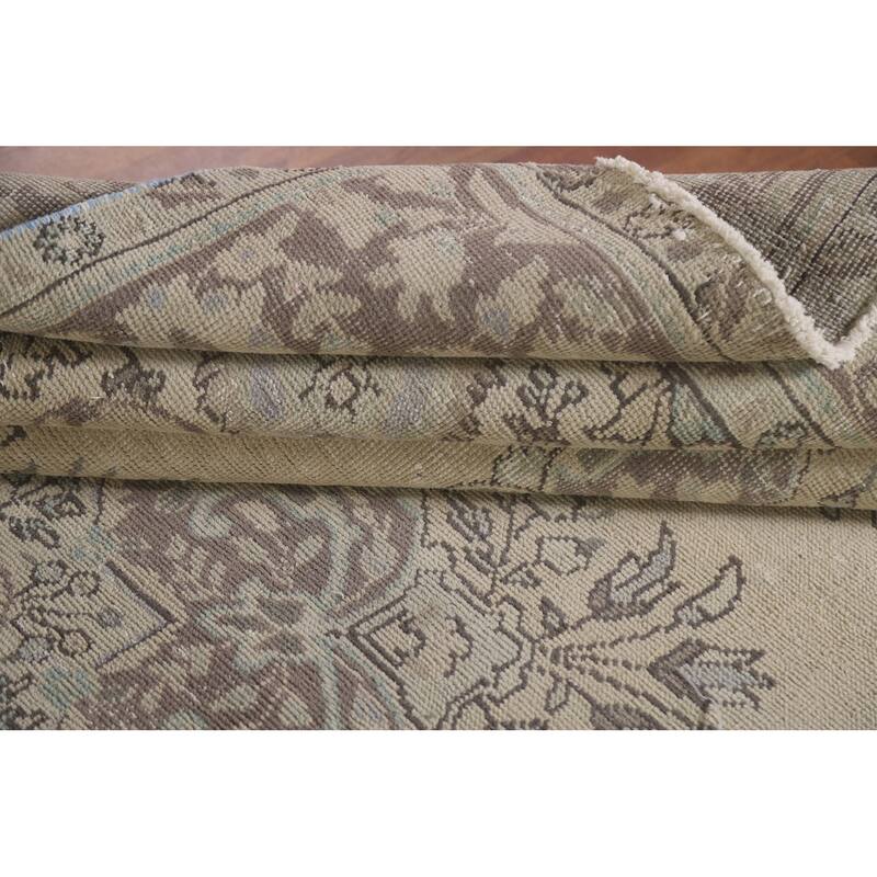 Hand Knotted Oriental 100% Wool Carpet Traditional Floral Beige & Ivories Tabriz Area Rug - 9' 2'' X 6' 9''