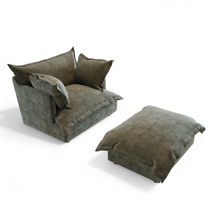 39"W Oversized Chenille Comfy Cloud Chaise Lounge with Ottoman