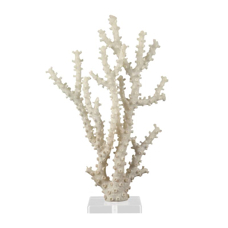 Cream Polystone Coral Decorative Sculpture with Clear Acrylic Base