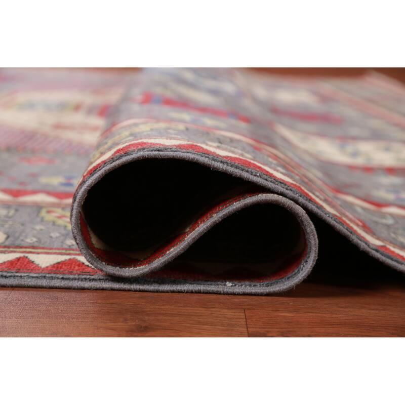 Hand Knotted Oriental 100% Wool Carpet Traditional Medallion Greys & Charcoal Kazak Area Rug - 9' 3'' X 8' 3''